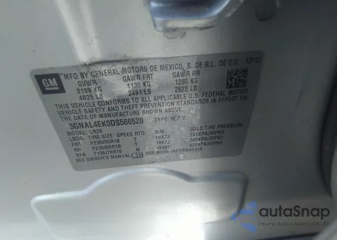 2013 Chevrolet Captiva Sport Ltz из США, поврежденный, VIN 3GNAL4EK0DS566520